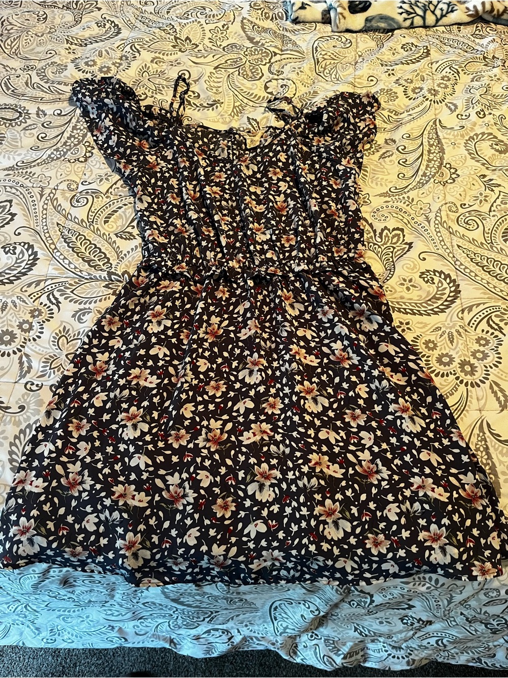 Jessica Simpson Navy Floral Mini Dress with Cream and Rust Accents